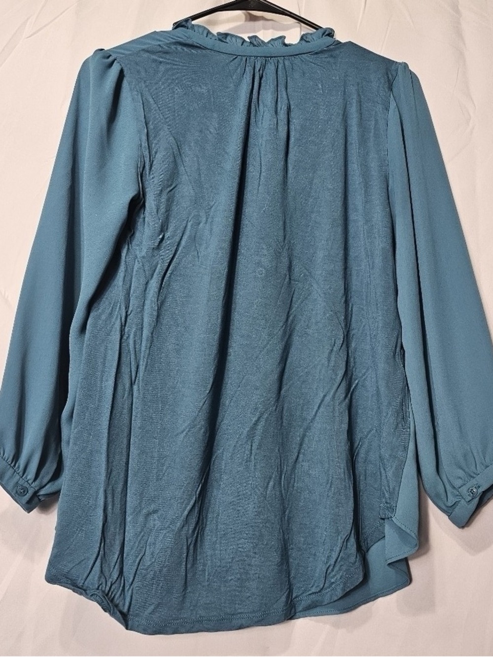 Long-Sleeve Teal Ruffle-Neck Blouse for Women